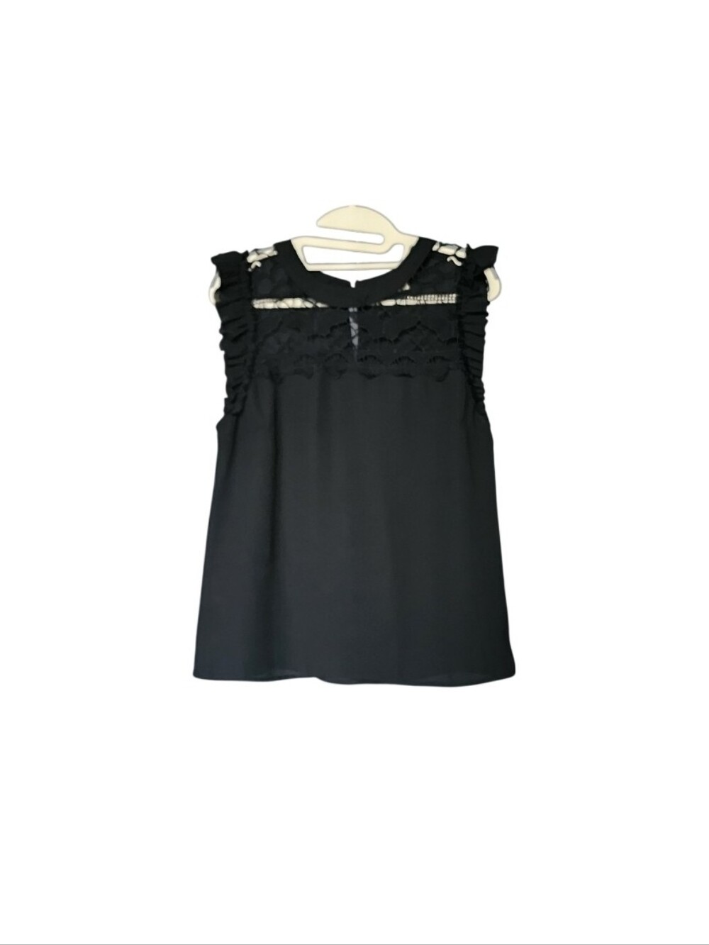 Black Lace-Trim Sleeveless Women's Top